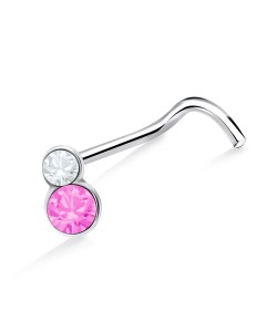 Dual Round Stone Curved Nose Stud NSKB-833